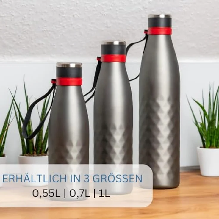Westmark Isolier--Thermo-Trinkflasche, hält 8 Std. warm-kalt, kohlensäurefest, 550 ml, Rostfreier Edelstahl-Silikon-Kunststoff, BPA-frei, Viva, Anthrazit-Rot, 5282226A – Bild 2