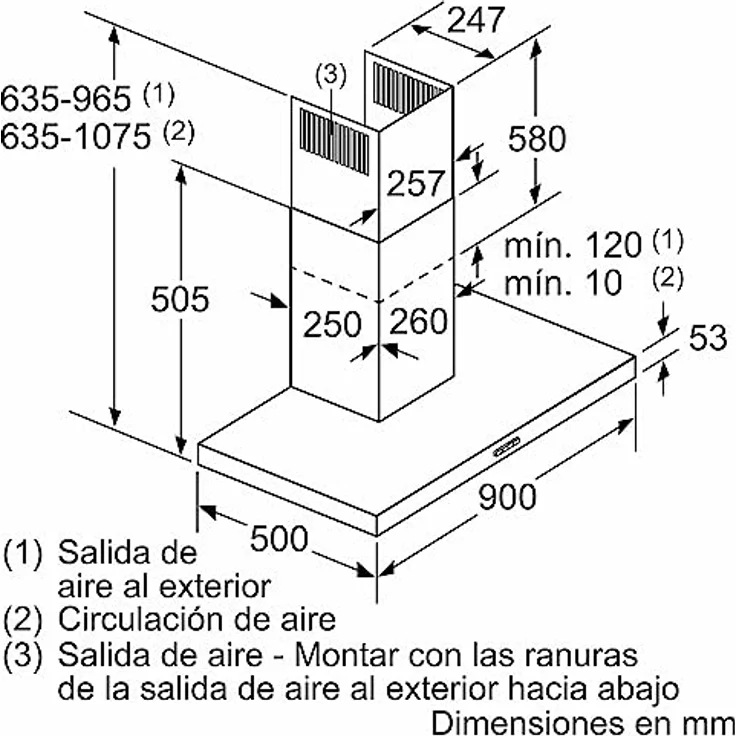 Balay 3BC097EX, Dunstabzugshaube, 720 m³/h, Edelstahl, Abluft/Umluft, Energieeffizienzklasse A, 65 dB – Bild 2