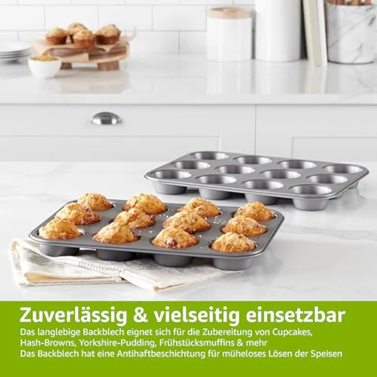 AmazonBasics Backblech für Muffins, antihaftbeschichtet, Karbonstahl, 2er-Pack – Bild 4
