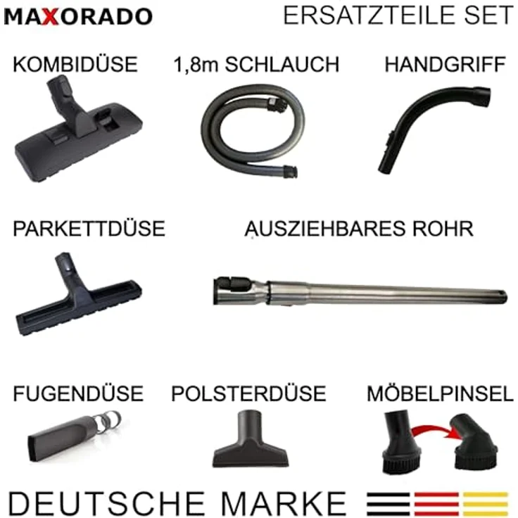 Maxorado Staubsauger Zubehör Set, 8in1 Ersatzteile für Miele S8340 S8320 S8310 S8350 S8360 S8370 S8380 S8630 S8730 S8510, inkl. Bodendüse, Parkettbürste, Teleskoprohr, Handgriff, Schlauch, Möbelpinsel, Fugendüse, Polsterdüse – Bild 2