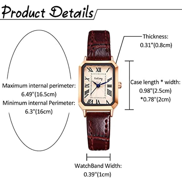 JewelryWe Uhren Damen Analog Quarz Armbanduhr mit klassischen römischen Ziffern, rechteckigem Gehäuse und braunem Lederarmband – Bild 2