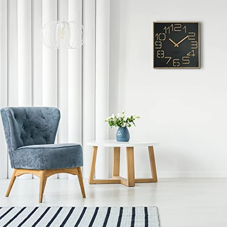 Wanduhr groß holzoptik Holz Digits, quadratisch Stille, Wohnzimmer, Schlafzimmer , Made in EU (Schwarz, 40 cm) – Bild 3