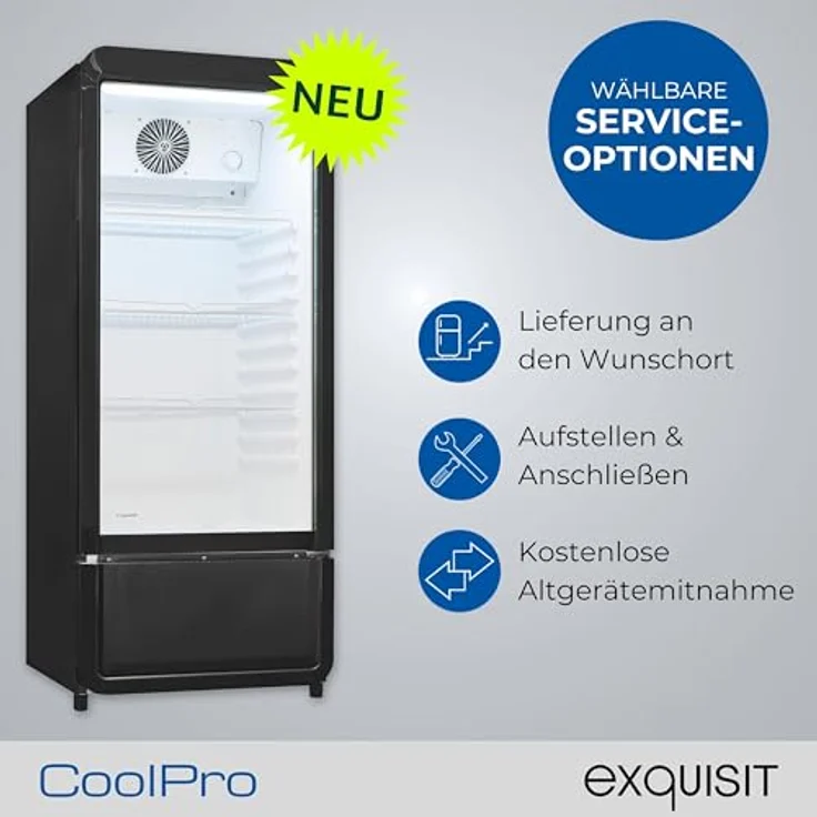 exquisit Getränkekühlschrank GKS180-GT-430D, 200l Glastürkühlschrank mit LED-Beleuchtung, Umluftventilator, 3 Ablagen, manuelle Temperaturregelung – Bild 9