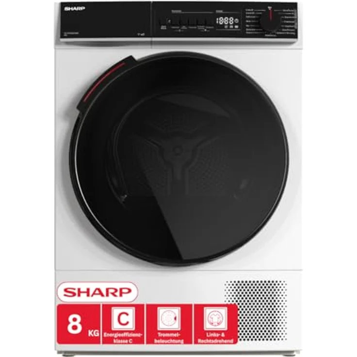 SHARP KD-WNHB8S9GWC-DE Wäschetrockner, 8kg, Energieeffizienzklasse C, WiFi, 15 Trockenprogramme mit 20-Minuten-Schnelltrockenprogramm, Weiß – Bild 1