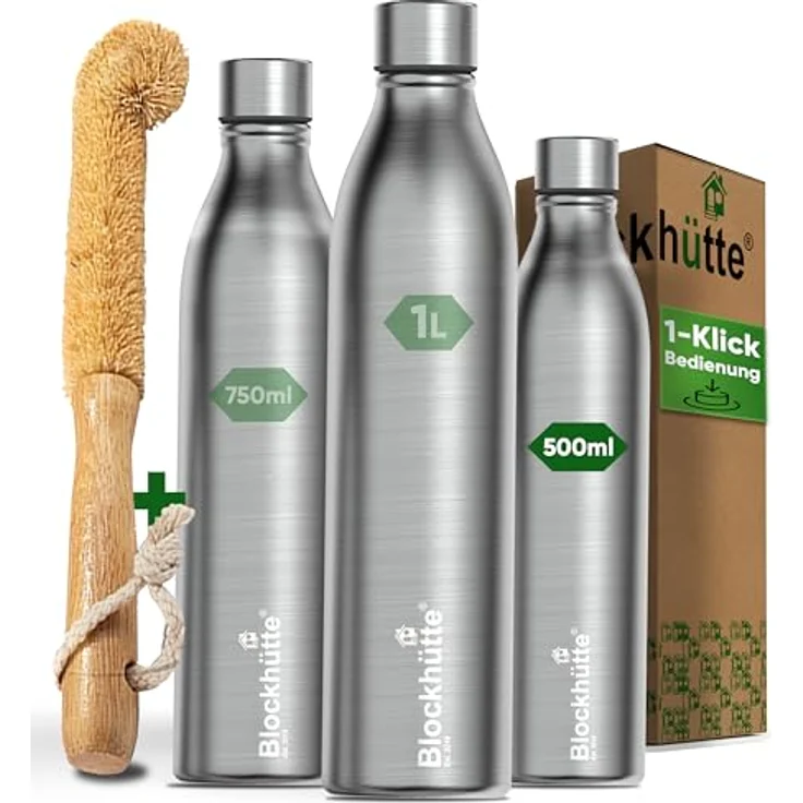Blockhütte Edelstahl Wasserflasche 500ml, isolierte Thermosflasche, auslaufsicher, spülmaschinenfest, BPA-frei, ideal für Sport und Wandern – Bild 1
