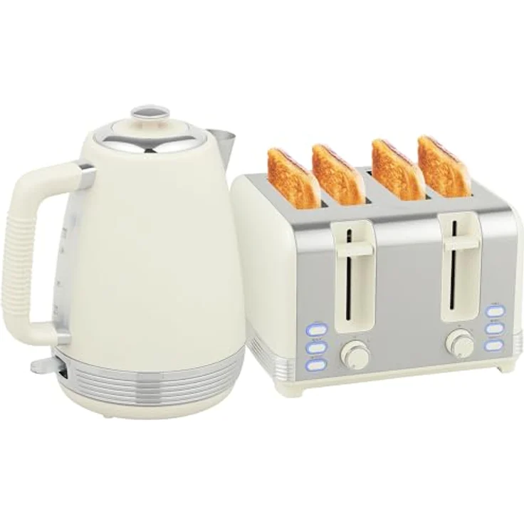 HOMCOM Kocher-Toaster-Set 1.7 L, 2200 W, 4-Scheiben-Toaster mit 7 Bräunungsstufen, Strix Thermostat, Cremeweiß – Bild 1