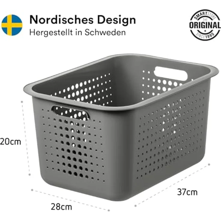 SmartStore 13L Aufbewahrungskorb, recyceltes Plastik, stapelbar, Taupe, L37 x B28 x H20 cm, 10 Jahre Garantie – Bild 2