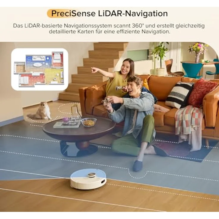 Roborock Q7 M5-Set Saugroboter mit Wischfunktion, 10.000Pa Saugkraft, Dual Anti-Tangle-System, LiDAR Navigation, 150Min Laufzeit, APP Steuerung (Weiß) – Bild 5