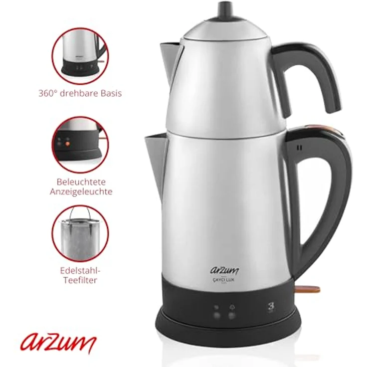 Arzum Cayci Lux, Wasserkocher, Silber, Edelstahl Teebereiter – Bild 6