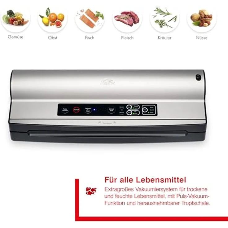 Solis Vac Prestige Maxi, Vakuumiergerät, Silber mit Doppel-Vakuumpumpe und extragrossen Rollenfach – Bild 2