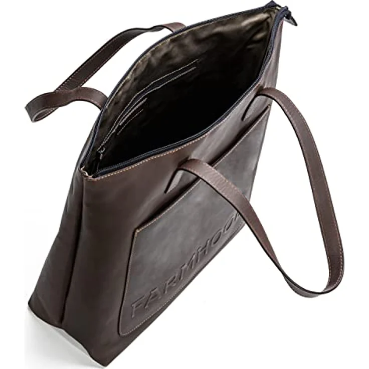 Farmhood Shopper Nashville, Leder mit Innenausstattung, zwei Steckfächern und Reißverschlussfach, braun – Bild 4