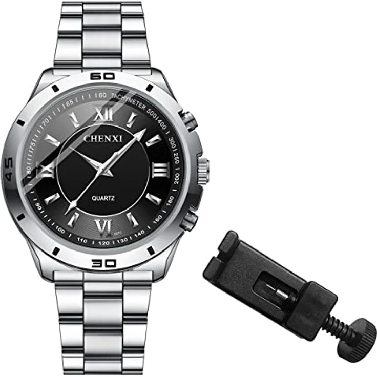 JewelryWe Analog Quarzuhr für Herren, 30M wasserdicht, Edelstahlarmband, römische Ziffern, leuchtende Zeiger, schwarz – Bild 4