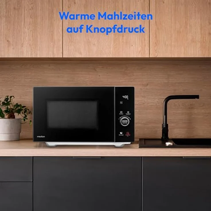 MEDION Mikrowelle mit Grill und Heißluft (25 Liter, 900 Watt, 1100 Watt Obergrill & 500 Watt Untergrill, 2100 Watt Heißluftfunktion, 11 Programme, 10 Leistungsstufen, Edelstahl, MD12041) schwarz – Bild 2