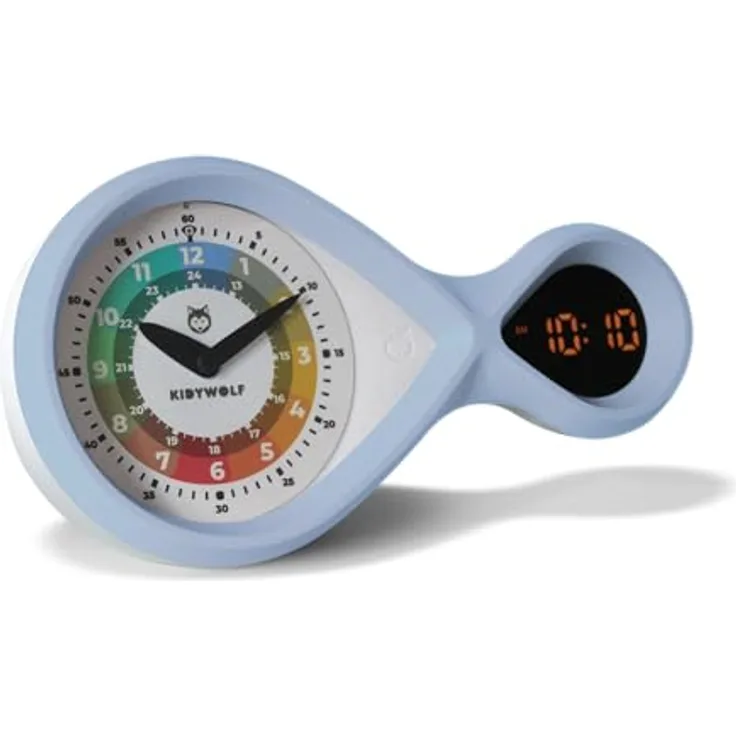 Kidywolf Wecker, duales Alarmsystem mit analog-digitaler Anzeige, lichtlesbar und strahlungsfrei, unendliche Form