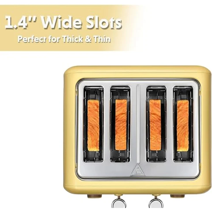 BUYDEEM 4-Slice Retro Toaster, Edelstahl mit extra breiten Schlitzen, Hochhebel für einfaches Entnehmen, Bagel- und Muffinfunktion, herausnehmbarer Krümelschublade, 7 Toaststufen - Mellow Yellow – Bild 2