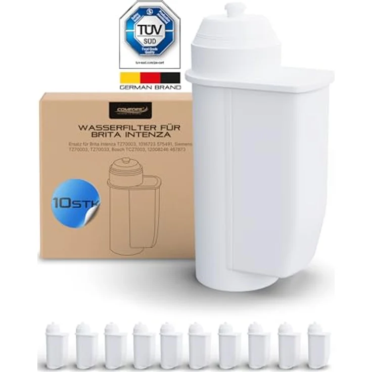 Comedes Wasserfilter 10er Set, passend für Jura Claris Blue 71311/71312/67007, Aktivkohle- und Ionentauschtechnologie – Bild 1