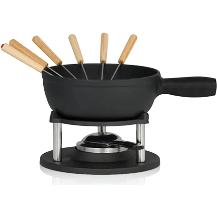 BBQ-Toro Gusseisen Fondue Set für 6 Personen | 2 Liter | Fondueset 9 teilig mit Brenner und Gabeln | Fondue-Set, Käsefondue Set, Fleischfondue Set, Schokofondue Set | Fonduetopf, Topf-Set – Bild 1