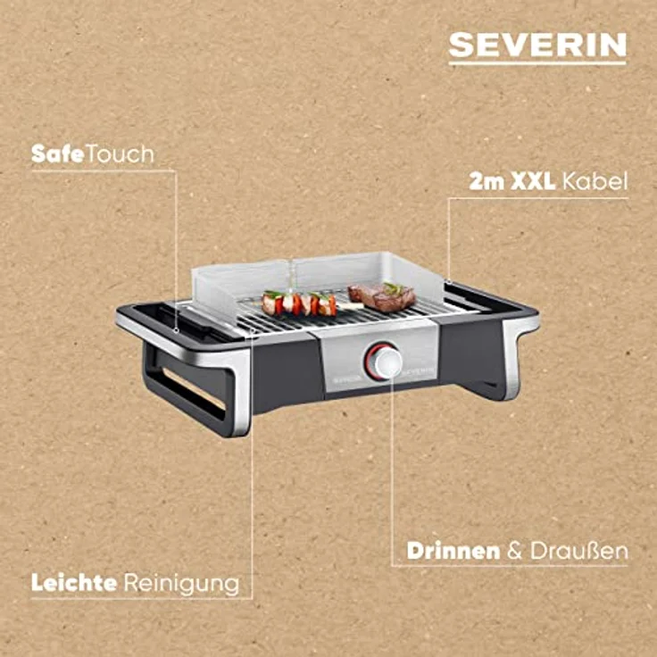 Severin PG 8113 Tischgrill, mit Grillrost, 41,5 x 24 cm Grillfläche, 3000 Watt – Bild 4