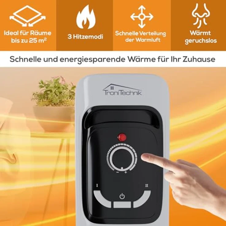 Tronitechnik® Ölradiator TT-OR 211 Elektroheizung Weiß 3 Heizstufen 11 Rippen Energiesparend Thermostat Überhitzungsschutz – Bild 2