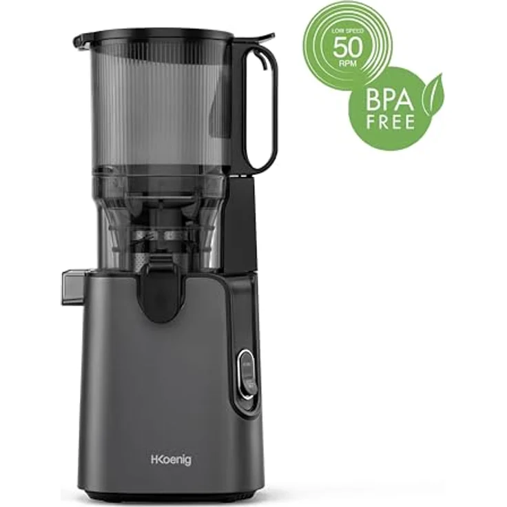 H.Koenig Vertikaler Entsafter GSX26, BPA-frei, große Öffnung 135 mm, sanfter Druck 50 U/min, Edelstahl, geräuscharm, 250 W, Anti-Tropf-System, spülmaschinengeeignet – Bild 2