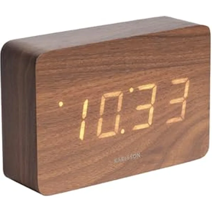 Karlsson Wecker Square, Dunkles Holzfurnier mit weißer LED-Anzeige, 15x4,8x10cm, ideal für Schlafzimmer und Büro