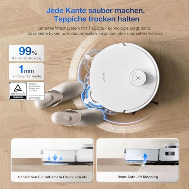 ECOVACS DEEBOT T30S Combo Saugroboter mit Wischfunktion und Akku-Handstaubsauger, All-in-One Reinigungsstation, 11000Pa, ZeroTangle Technologie, TruEdge™ Kantenreinigung, Heißwasser-Mopp-Waschen – Bild 5
