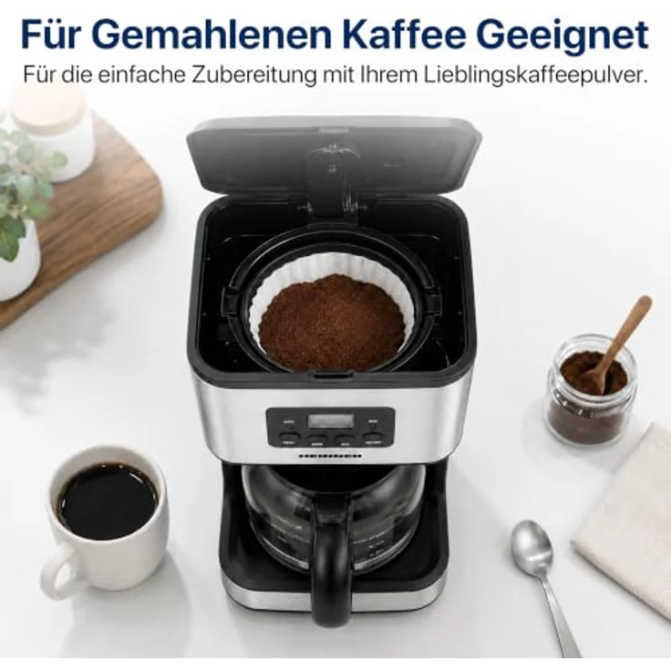 Heinner HCM-D915, Filterkaffeemaschine, 1,5 l, 900 W, Schwarz/Edelstahl, LCD-Display, Warmhaltefunktion, spülmaschinenfest – Bild 6