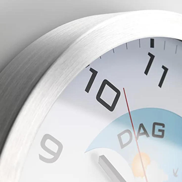Fysic FK150, analoge Wanduhr für Demenzkranke mit extra großem Zifferblatt und Tageszeit-Anzeige (Tag/Nacht) im Aluminiumgehäuse – Bild 3