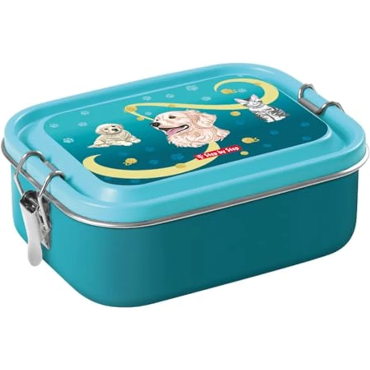 Step by Step Lunchbox Stainless Steel Sweet Pet, 0,8 Liter, petrol, mit Silikondichtung und herausnehmbarer Trennwand