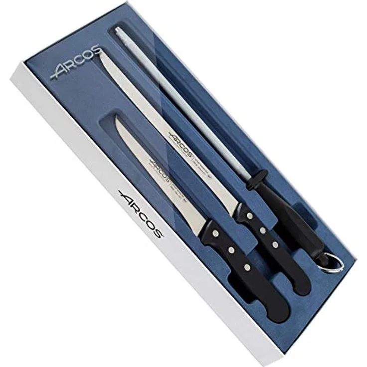 Arcos 859300 Universal - Schinkenmesser-Set 3 Stück - Klinge Edelstahl - HandGriff POM - Farbe Schwarz (GESCHENK SCHINKEN ABDECKUNG)