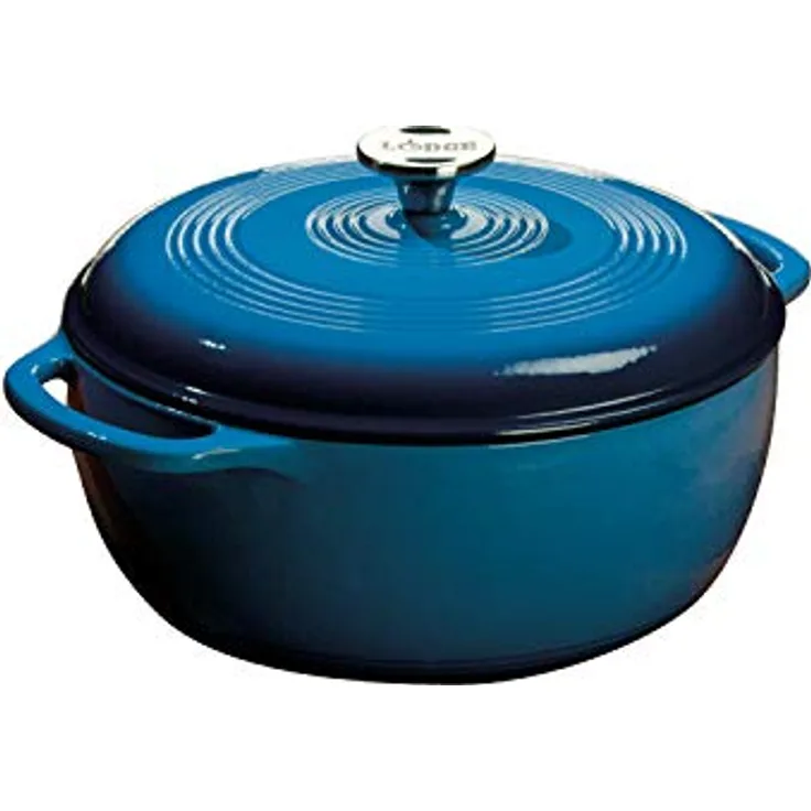 Lodge Schmortopf aus emailliertem Gusseisen, 6 l, Blau - 6 Liter Dutch Oven mit splitterfester Porzellan-Emaille-Oberfläche und Gusseisen Seitengriffen