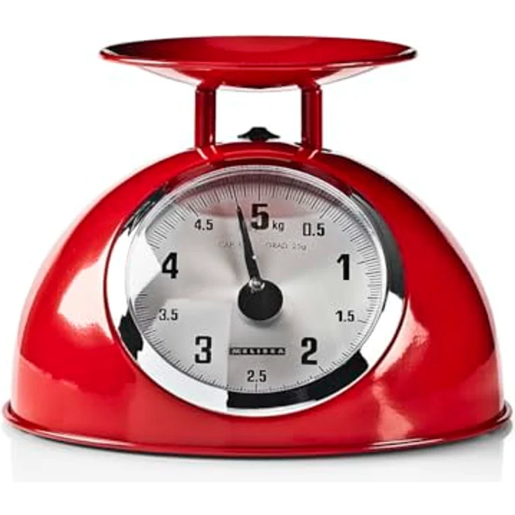 Melissa Retro-Küchenwaage Analog, Metallgehäuse mit abnehmbarer Schale, max. 5kg, 25-Gramm-Schritt, rot – Bild 2