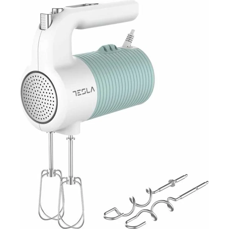 Tesla MX510BWS, Handmixer mit Edelstahl-Rührbesen und ergonomischem Griff, Weiss-Blau