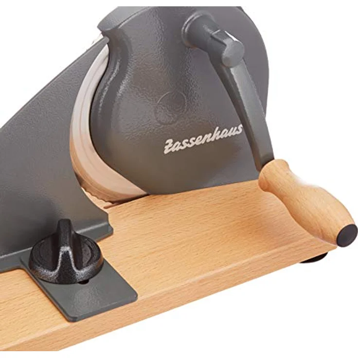 Zassenhaus Brotschneidemaschine manuell CLASSIC | Grau | Solinger Klingenstahl | Schnittstärken: 1-18mm | Brett und Kurbel aus Buchenholz | 30 × 25,5 × 19cm – Bild 3