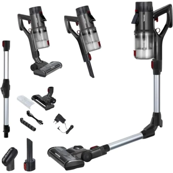 MPM Akku-Stielstaubsauger mit Digitaldisplay & Handstaubsauger 29,2V/250W - Intelligenter Staubsensor - Akku Staubsauger Kabellos - Staubsauger ohne Beutel - Inkl. Wandbefestigung System & Zubehörset, Silber – Bild 1