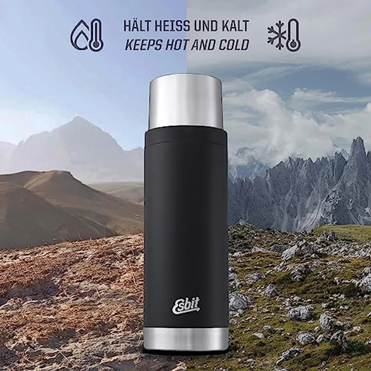Esbit Isolierflasche Sculptor | Edelstahl | BPA-Frei | Schwarz | 1L & mehr | Reise, Büro, Picknick | Wasser, Tee, Kaffee – Bild 5
