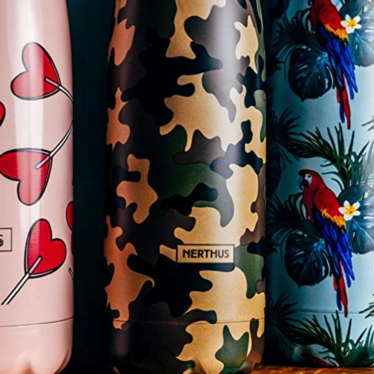 Nerthus Doppelwandige Thermosflasche für Kaltes und Heißes, Design: Leopard, aus 18/8 Edelstahl, BPA-frei, 500 ml – Bild 3