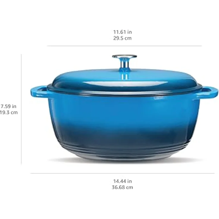 AmazonBasics Bräter Schmortopf aus liertem Gusseisen, 7 L, Blau – Bild 5