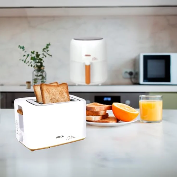 JOCCA Nature-Linie Toaster, 2 Scheiben mit 7 Toaststufen und Auftaufunktion, Weiß mit Holzakzenten – Bild 6