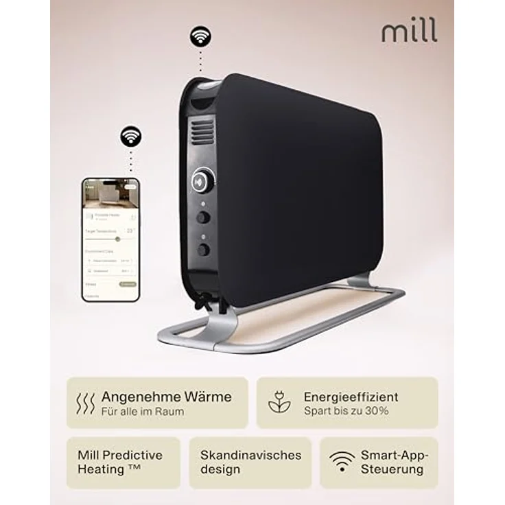 Mill Elektro Heizkörper 1200W, Smarte Konvektor Heizung mit WIFI, leise, für 14-18m² - Schwarz – Bild 4