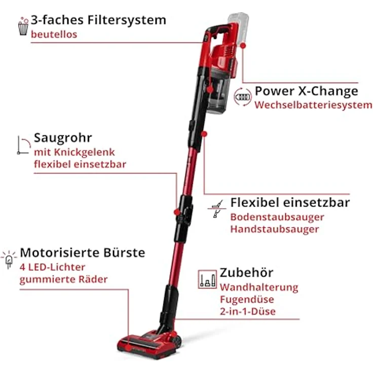 Einhell TE-SV 18 Li-FLX-Solo PXC, Akku-Stielstaubsauger mit Zyklontechnologie, 2 Saugmodi, Saugrohr mit Knickgelenk, 3-Fach-Filtersystem, ohne Akku – Bild 3