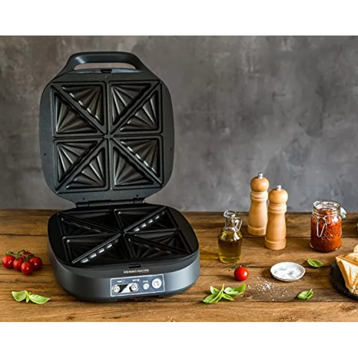 ROMMELSBACHER Sandwich Maker ST 1800-4 XL-Sandwiches, Antihaftbeschichtung, 15 Minuten Zeitschaltuhr, automatische Abschaltung, Cool Touch Gehäuse, 1800 Watt, schiefergrau – Bild 5