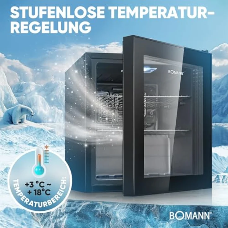 Bomann Getränkekühlschrank KSG 7291 | Mini Kühlschrank Glastür für bis zu 55 Dosen, leise (42db) | 2 Ablagen, 46L, für Büro, Outdoor und Gaming – Bild 4