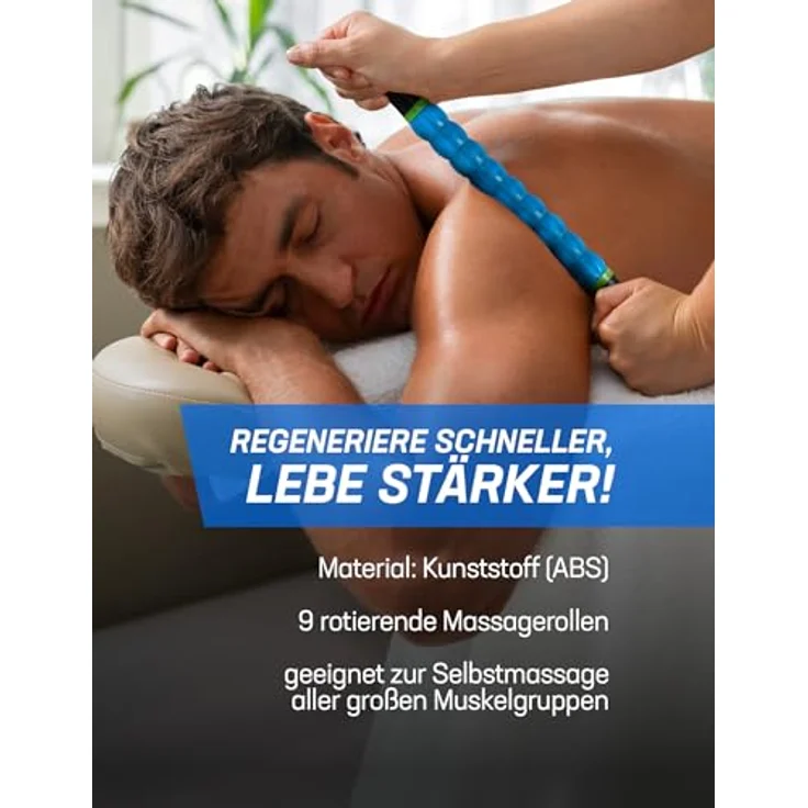 JELEX Massageroller Easy Up, Massagerolle mit 9 rotierenden Massagebällen zur Selbstmassage, 45 cm, rot – Bild 3