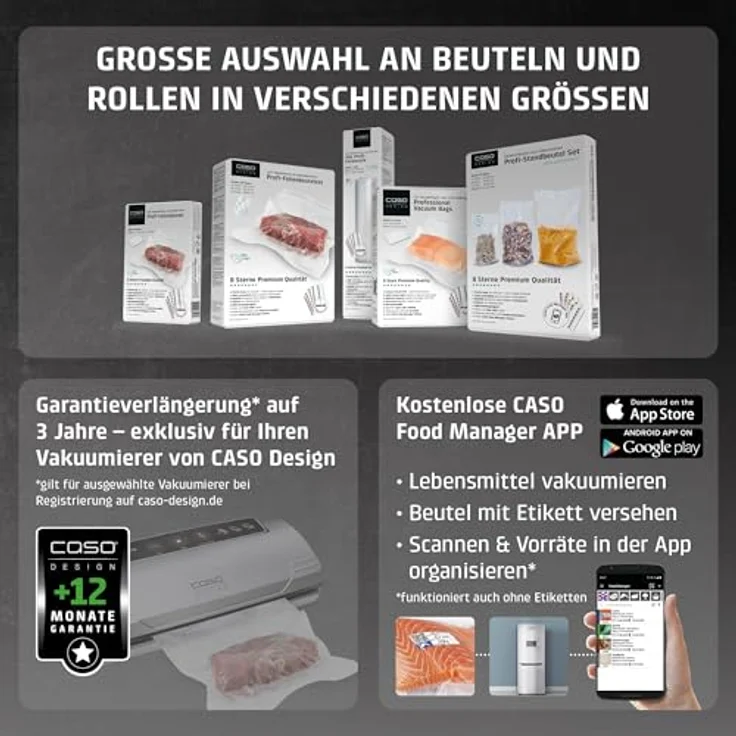 Caso Vakuumierer VRH 700 advanced Pro, 130W, Multi-Zyklus, bicolor, inkl. 1 Rolle 20 x 300 cm, 1 Rolle 28 x 300 cm – Bild 12