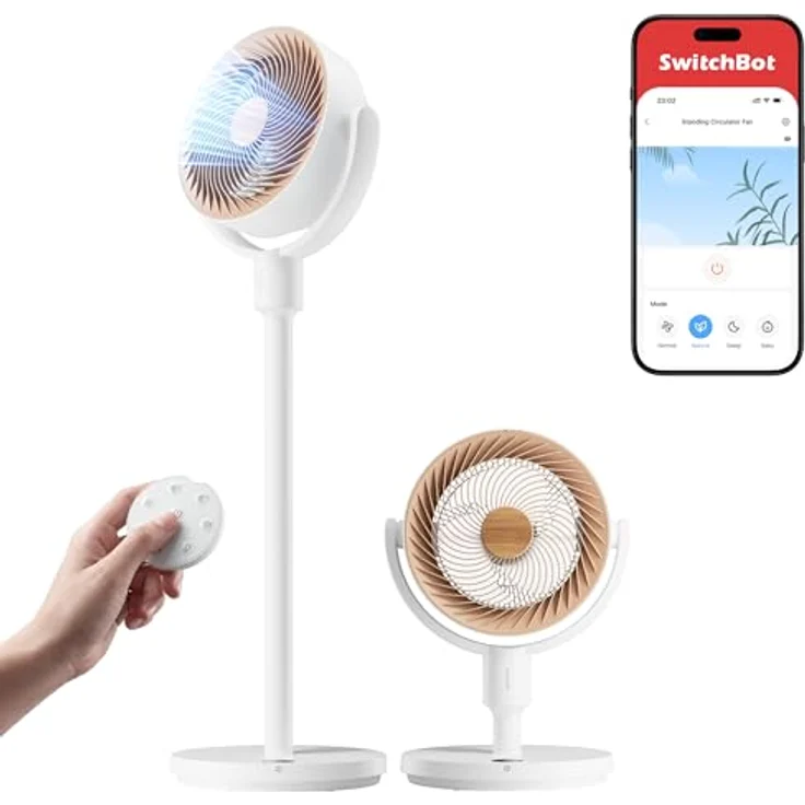 SwitchBot Standventilator mit Luftzirkulation, RGB-Beleuchtung, ultra-leise 22 dB, Fernbedienung, Matter-kompatibel, 9 Geschwindigkeiten, höhenverstellbar, 4 Modi, 9h-Timer, 9,15 m³/min Luftstrom – Bild 1