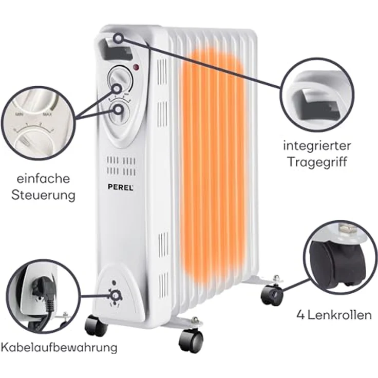 Perel Ölradiator Heizkörper mit Rollen, mobile Thermostat Zusatzheizung Elektroheizung, Radiator – Bild 6