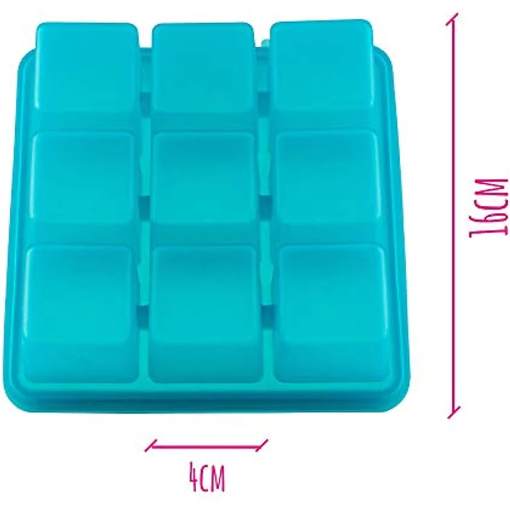 Kochblume Eiswürfelform, großer Silikon Eiswürfelbehälter mit Deckel, BPA-frei und stapelbar, 600 ml, türkis – Bild 4