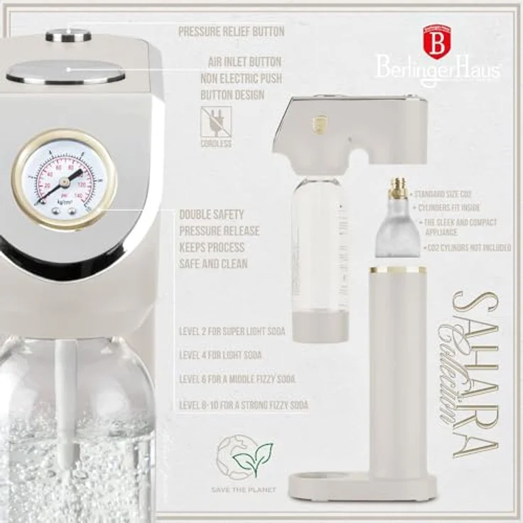 Berlinger Haus SODABAR Wassersprudler matt cream Sahara Collection mit integriertem Barometer, inkl. 2 Flaschen (1L und 0,5L) – Bild 10