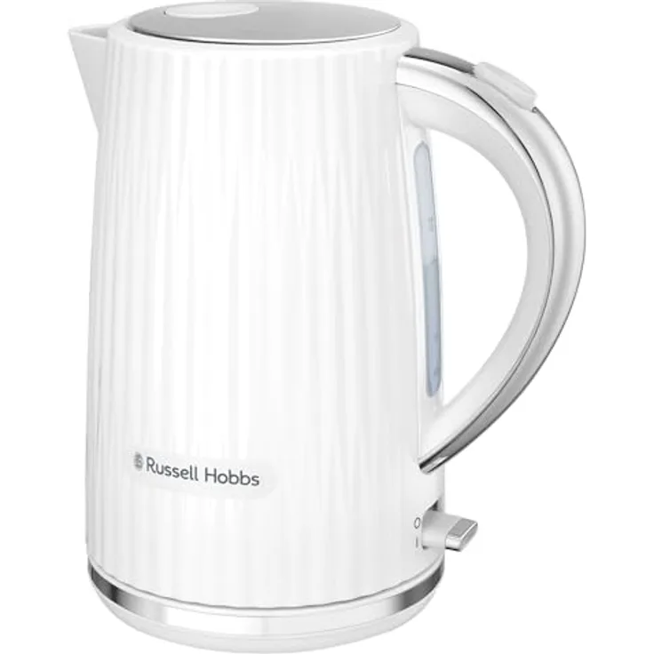 Russell Hobbs Wasserkocher Eden 27360-70, 1.7L, Deckelöffnung per Knopfdruck, herausnehmbarer Kalkfilter, leuchtender Schalter, Edelstahlakzente, Weiß, 2400W